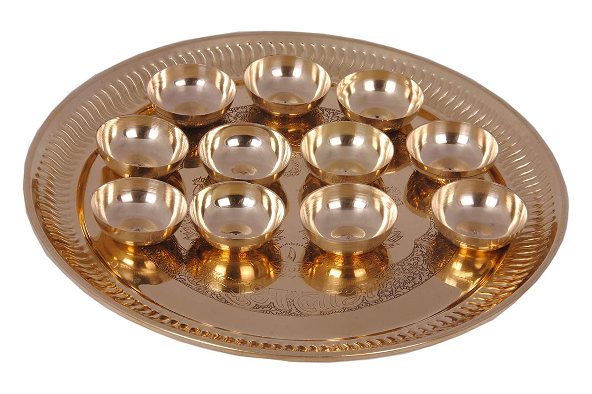 Webelkart Laser Work Laxmi Ganesha Puja Thali Set (Brass)- for Diwali  Poojan/Pooja Room/Diwali Gifting- 11.50 in
