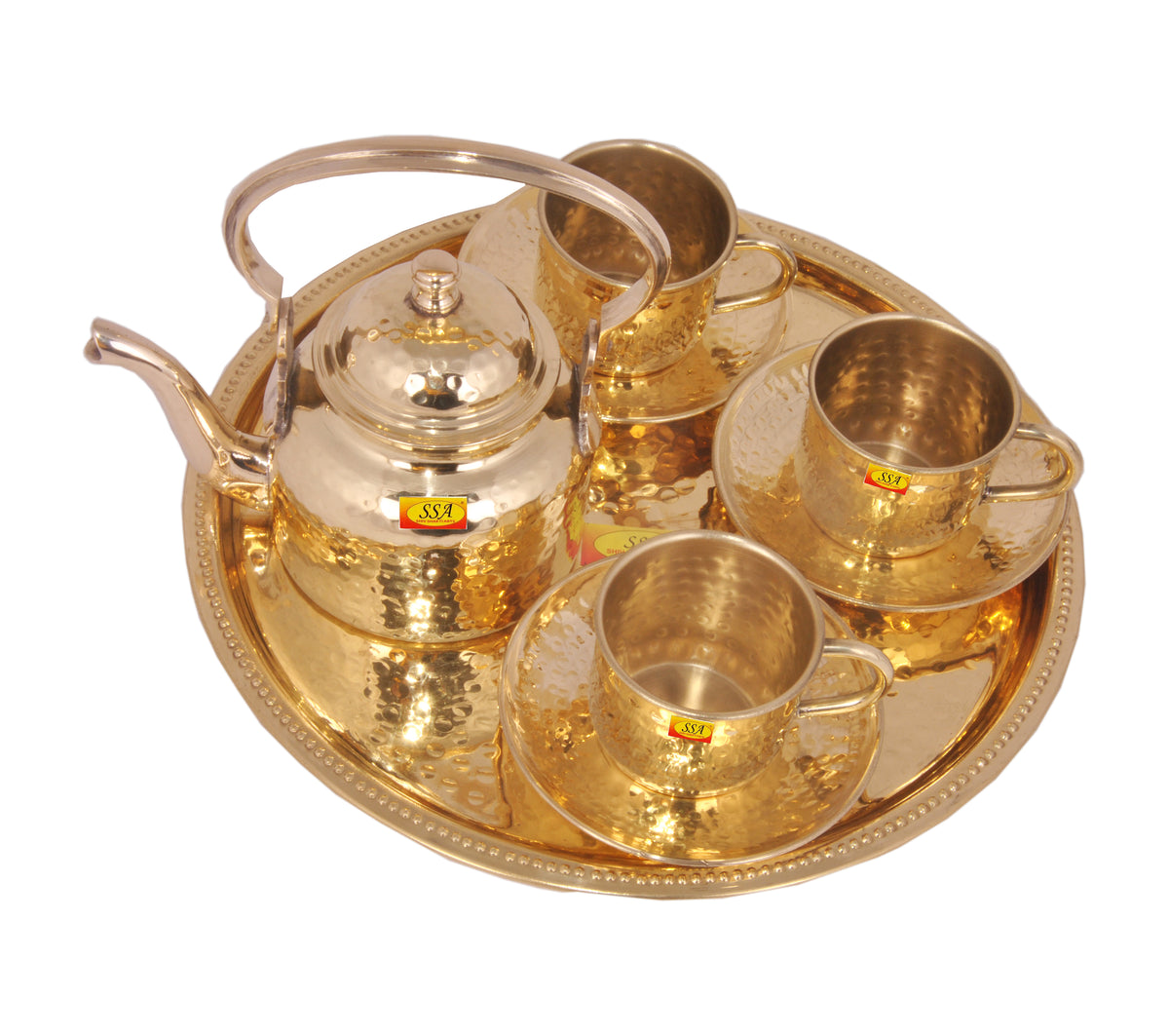 Buy Shivshakti Arts Pack of 9 Brass Round Tray with 4 Brass Cup &Saucer  Tea Cup Set Tableware serveware . (Gold, Cup and Saucer Set) Online at  Best Prices in India - JioMart.
