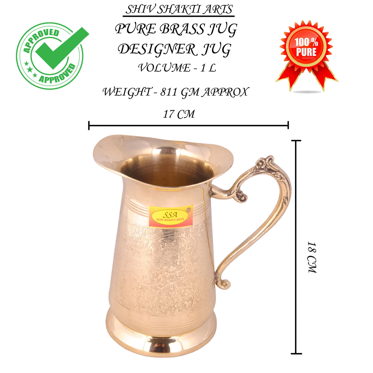 Shiv Shakti Arts Brass Jug Pitcher Designer for Home and Hotel 1500 ml,  Capacity: 1.5 L at Rs 1650/piece in Jaipur