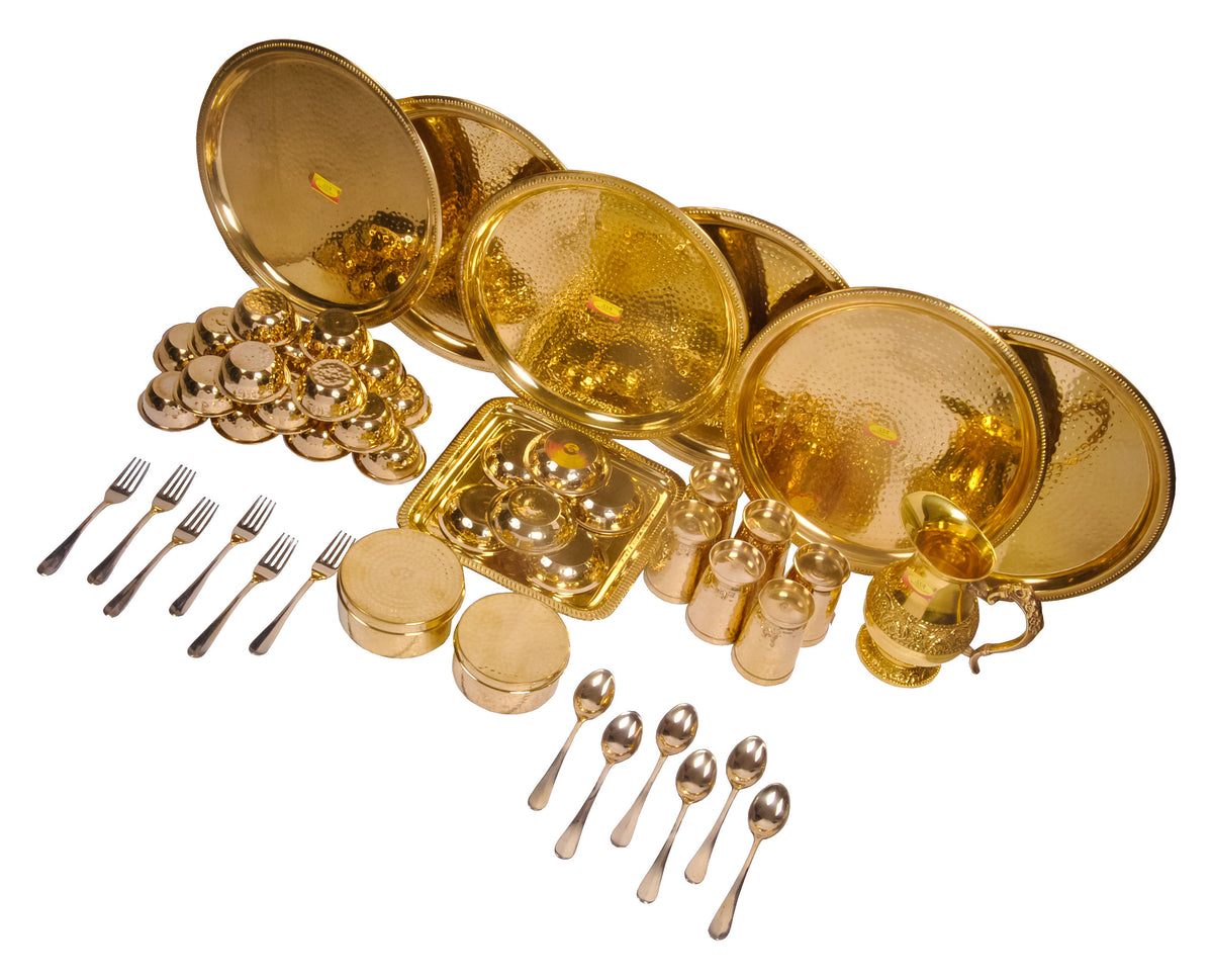 100 Pure Brass Dinner Set 52 Piece Set Hammered Design l Jumbo Brass