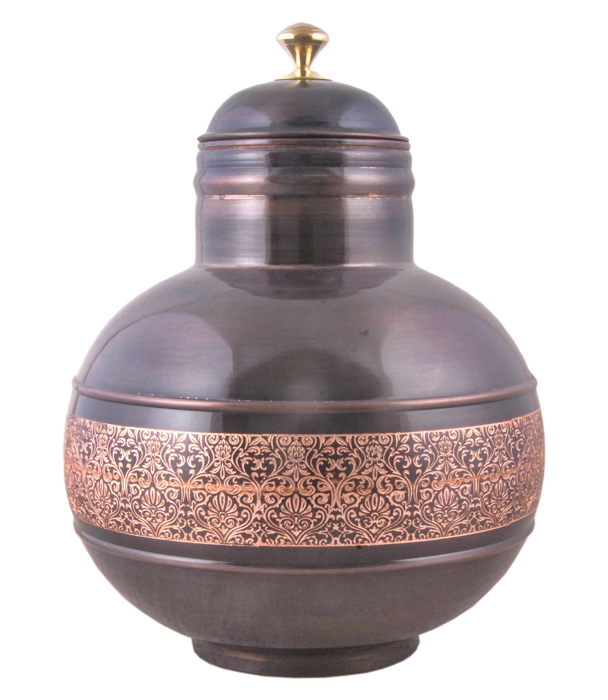 Matka In English Copper Matka Pot Container Antique Eching Design with Lid For Storing ...