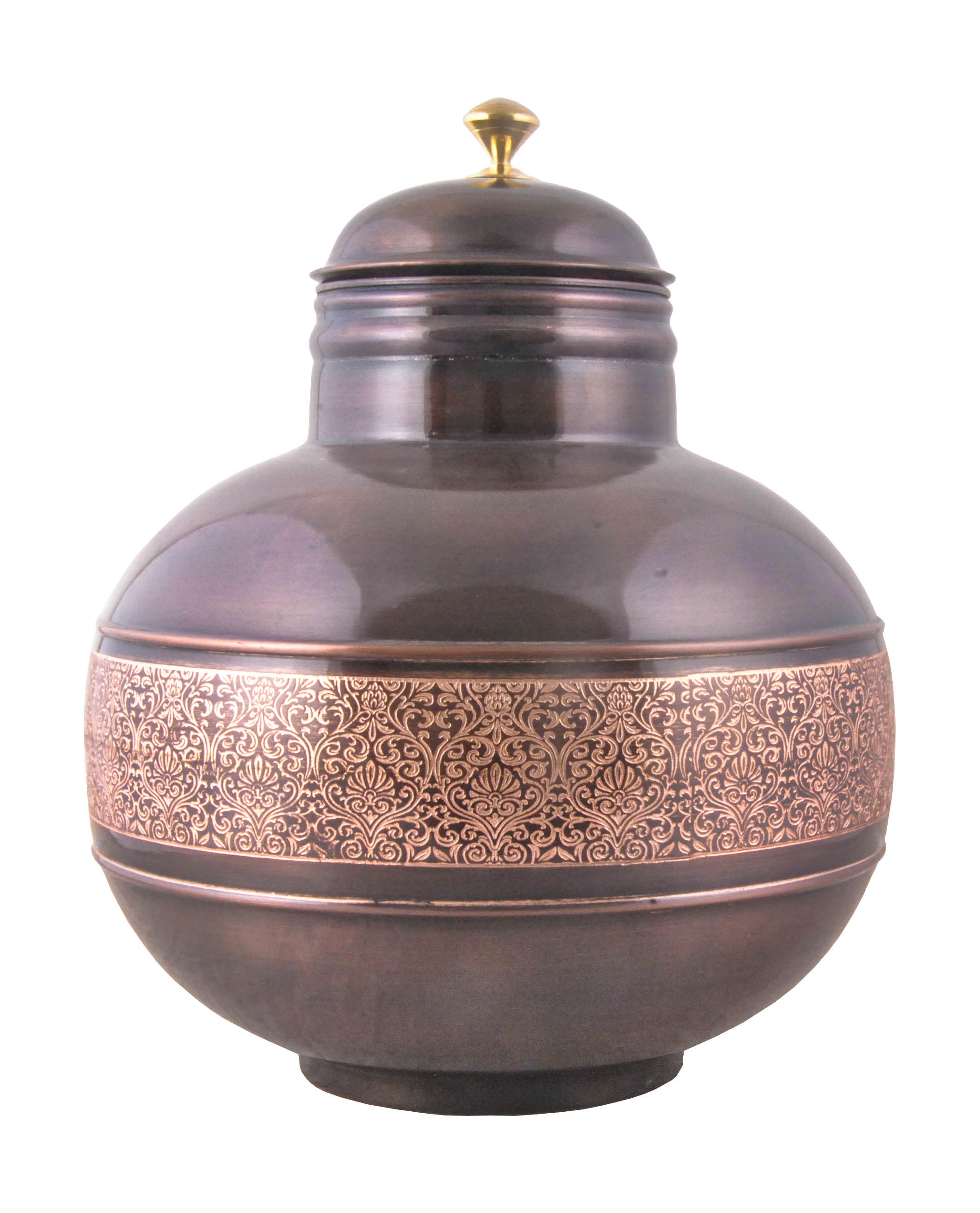 Copper Matka Pot Container Antique Eching Design with Lid For Storing ...
