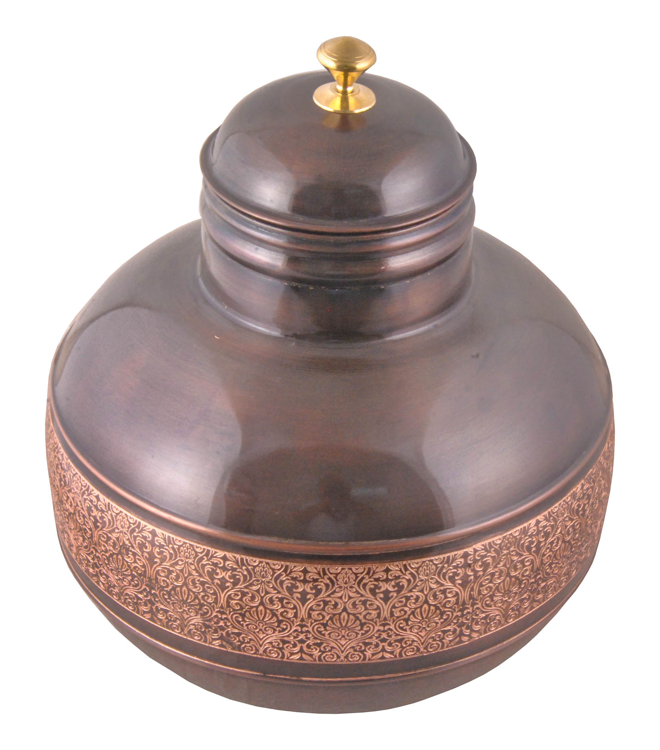 Matka In English Copper Matka Pot Container Antique Eching Design with Lid For Storing ...
