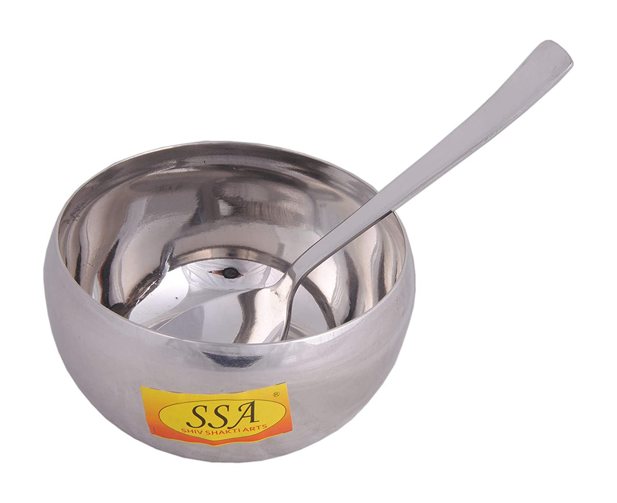 Stainless Steel Handi, Bowl with Spoon(1 Piece, 300 Ml Each, Silver ...