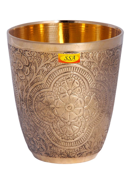 Pure Brass/Pital Glass Tumbler, Traditional/Modern Embossed Design