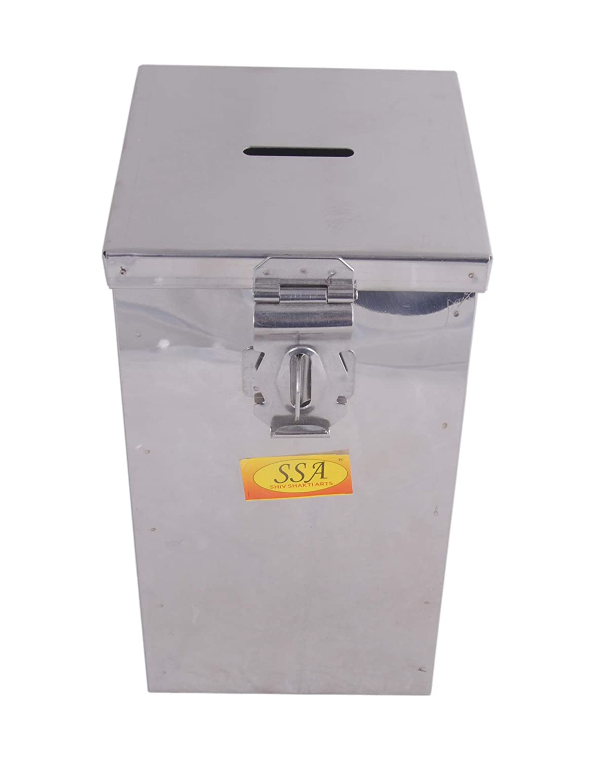 Stainless Steel Ractangular Shape Money Bank Piggy Banks Antique Coin Organiser/Container Gullak Case Box (Silver, Big)