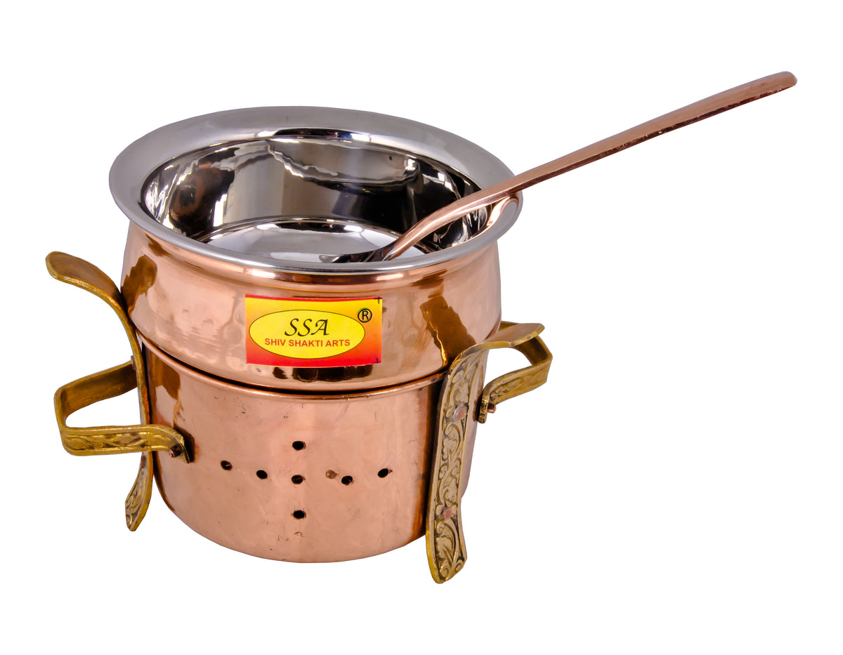 Pure Copper Handi, Spoon & Angithi/Sigdi with Brass Stand, for Home, H ...