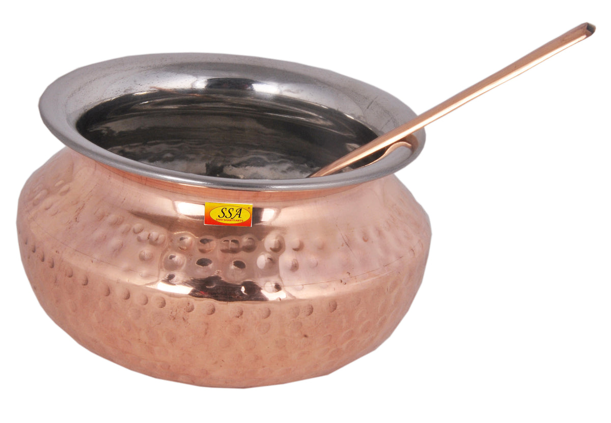 Steel Copper Handi with Serving Spoon - Punjabi & Rajasthani Design ...