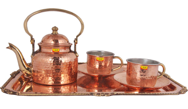 COPPER MATE エクセレントカレーポットセット Pure Copper Tray Karvi Eatching Design Serving with 1 Pure Copper