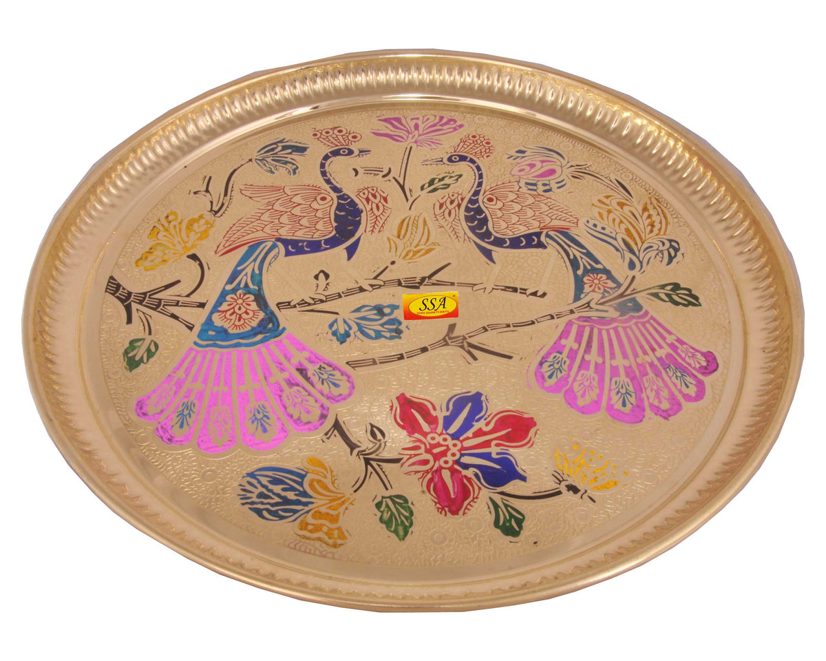 Pure Brass Dinner Plate | Thali Set for Pooja & Serving Purpose (Engra ...