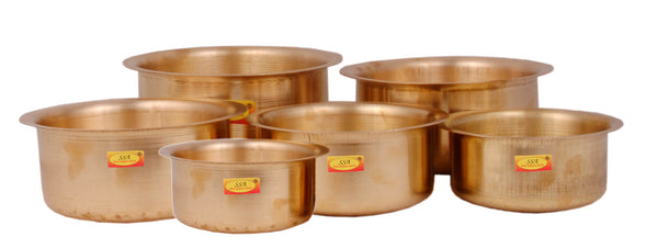 (6 Pieces) 100% Pure Brass Bhagoni Set/Patila Set/Tope Set - (400 ML to 1.6 Liter)
