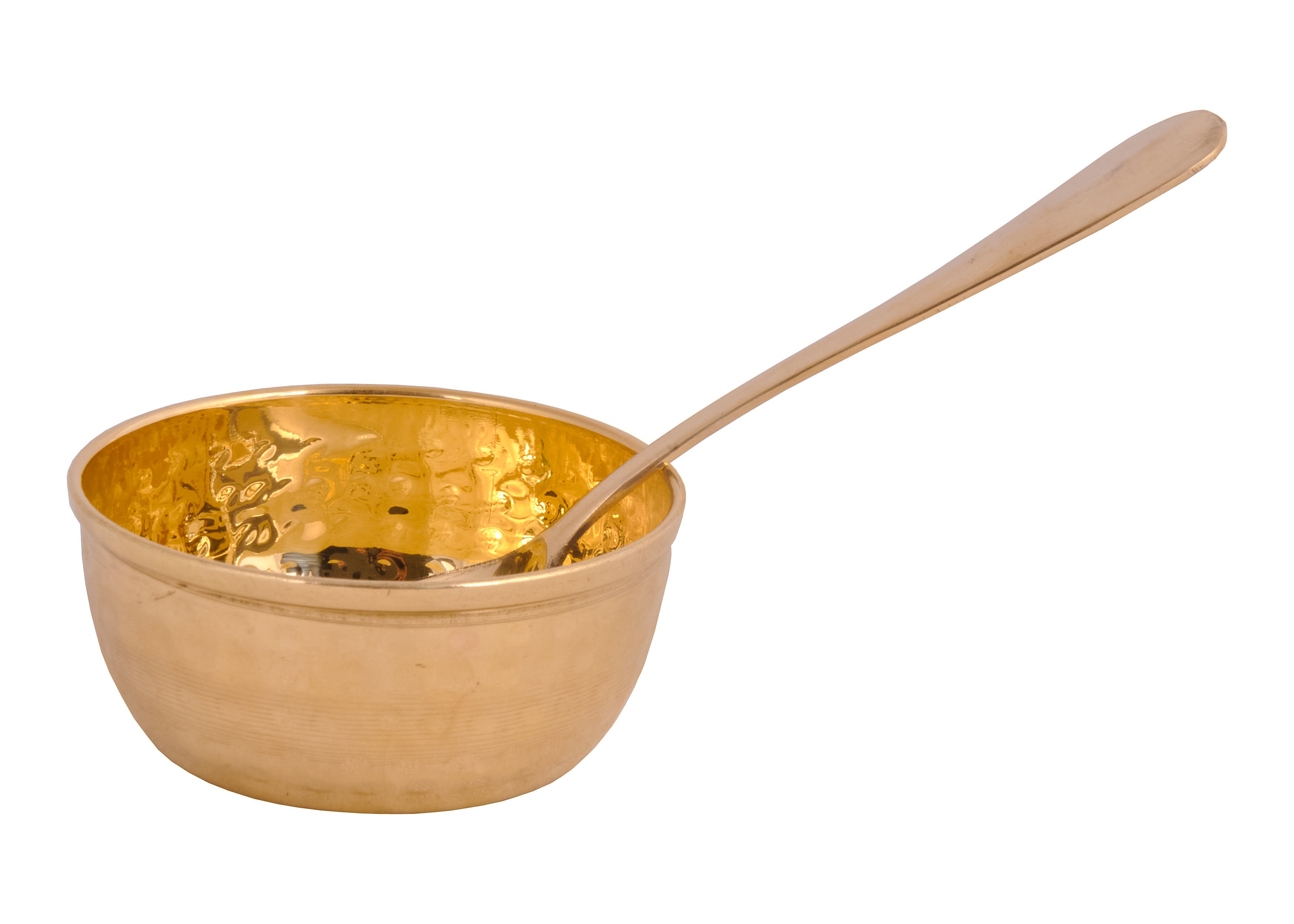 Handmade Pure Brass Hammmer Bowl With Spoon Embossed Hammer Design Ka –  SHIV SHAKTI ARTS