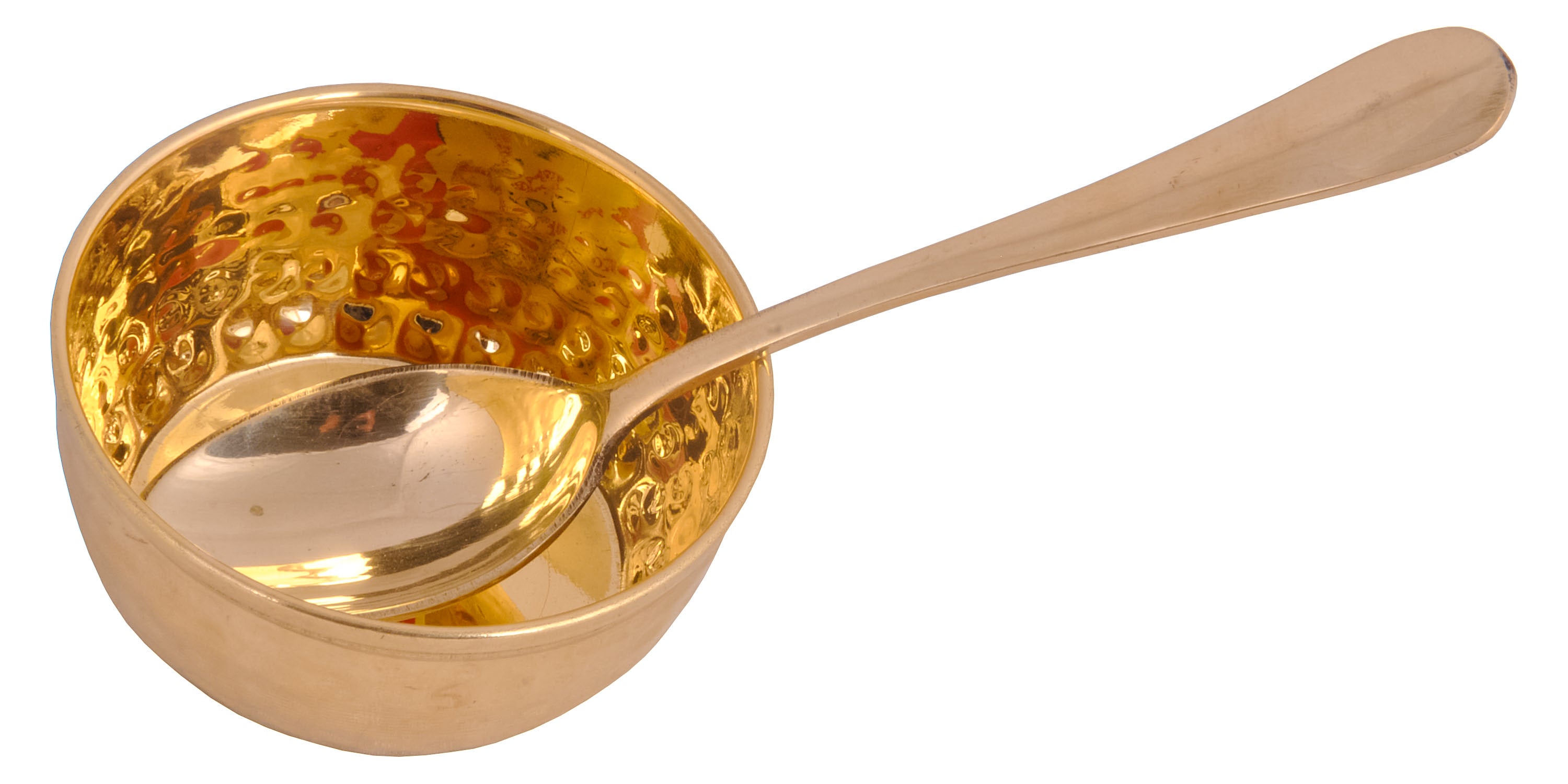 Handmade Pure Brass Hammmer Bowl With Spoon