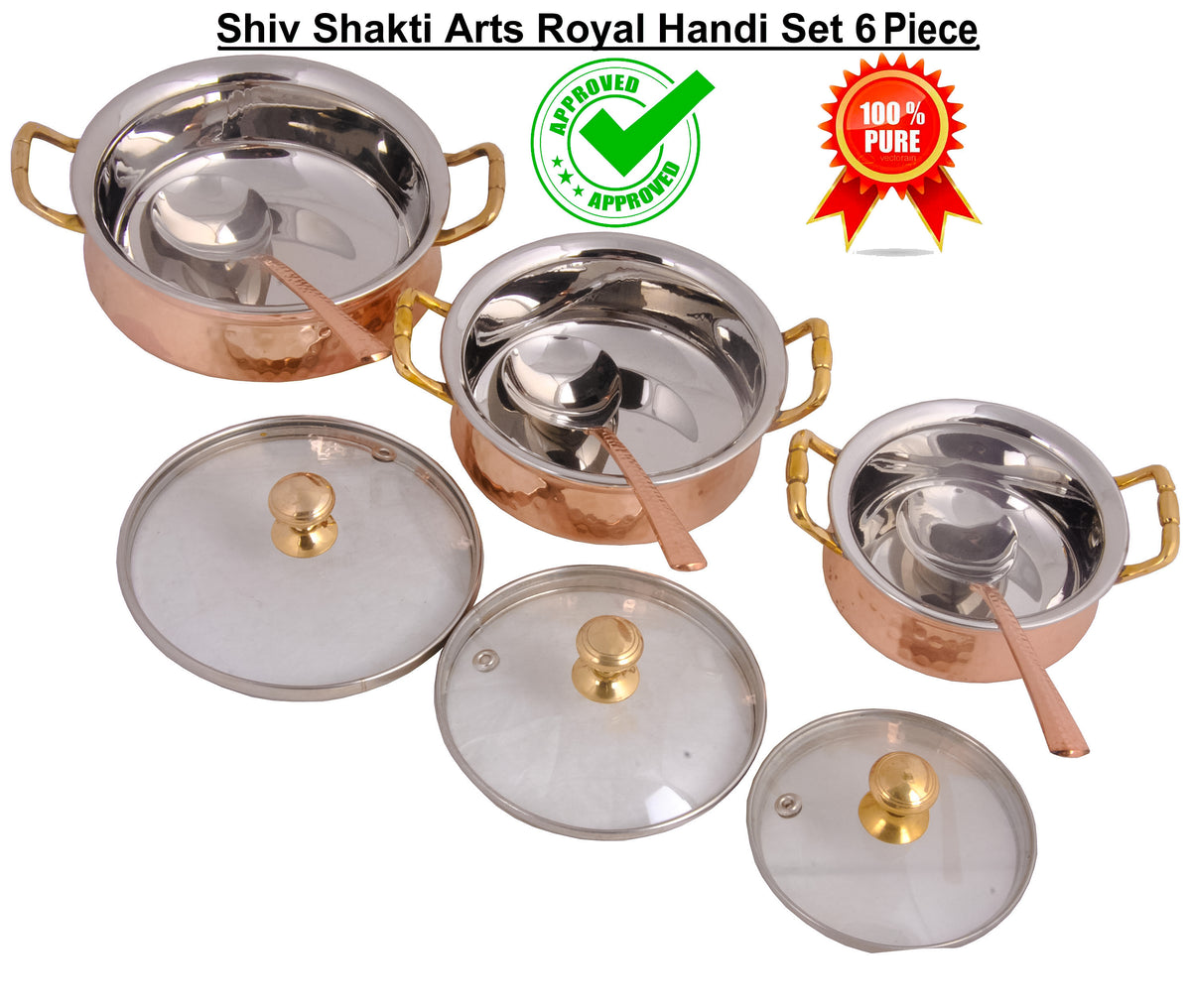 Steel Copper Hammered Design Royal Handi With Spoon / Casserole Donga ...