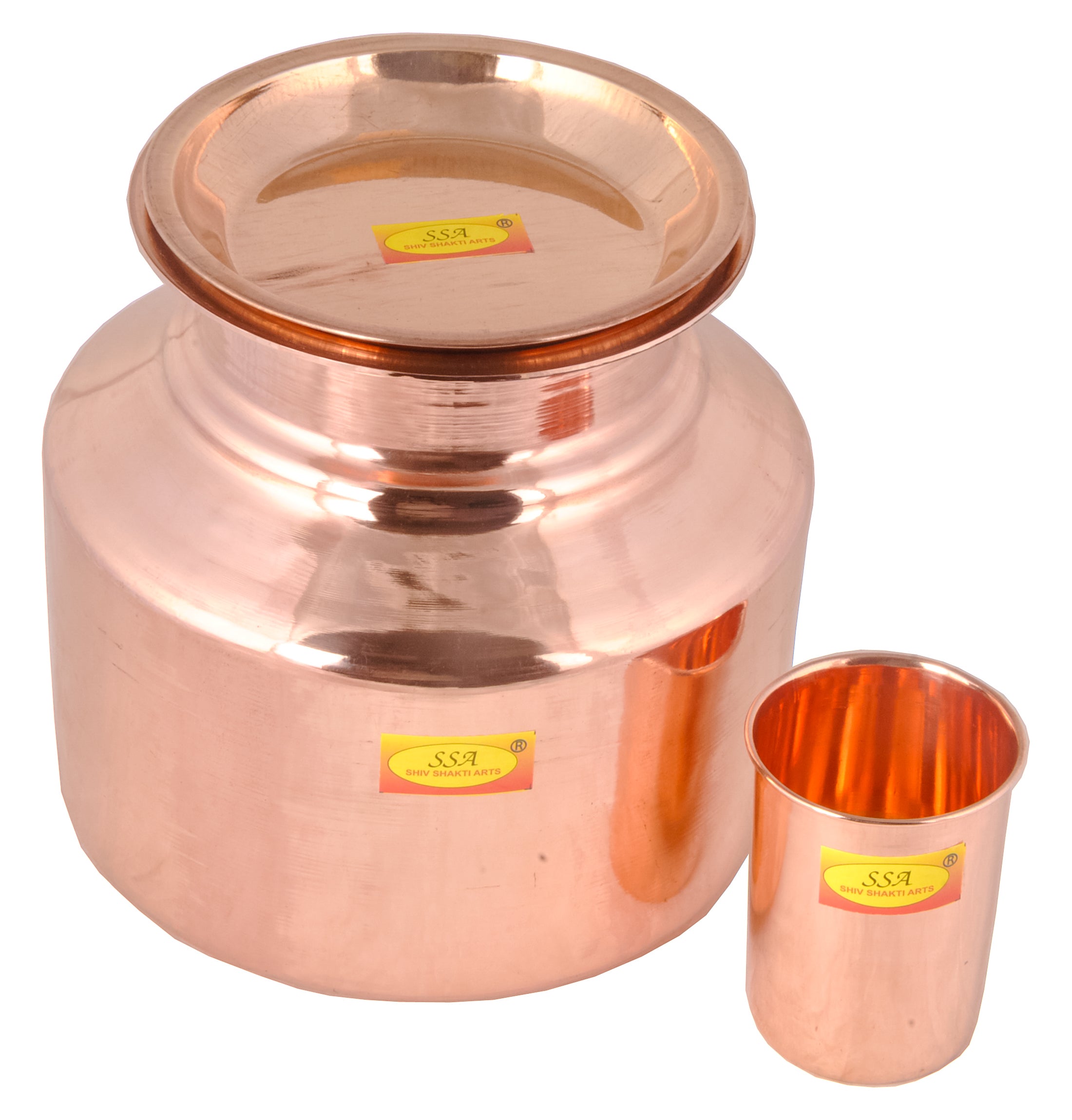 100% Pure Copper Pot | Matka Container With Lid and Glass 5.5 Litre Wa ...