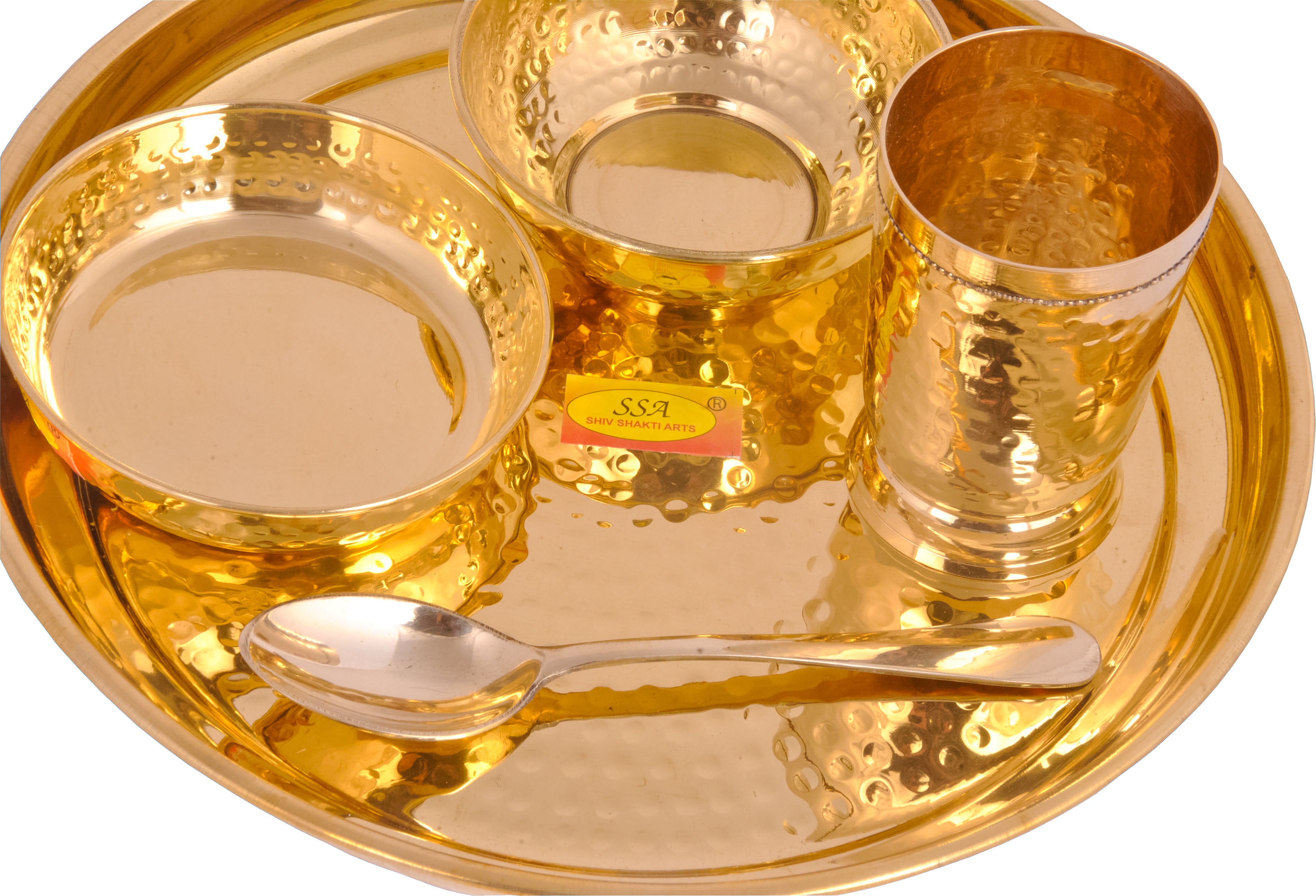 Pittal 100% Pure Brass ThalI Set Round 5 Piece Set |Pital Dinner Set | Hammer ...