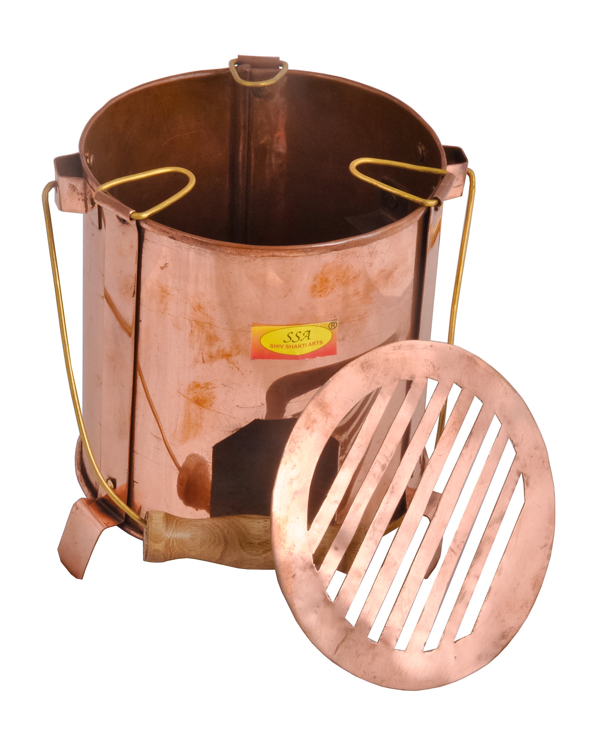 Angithi 100% Pure Copper Angithi/Sigdi with Brass Wooden Handle, for Home, Hot ...
