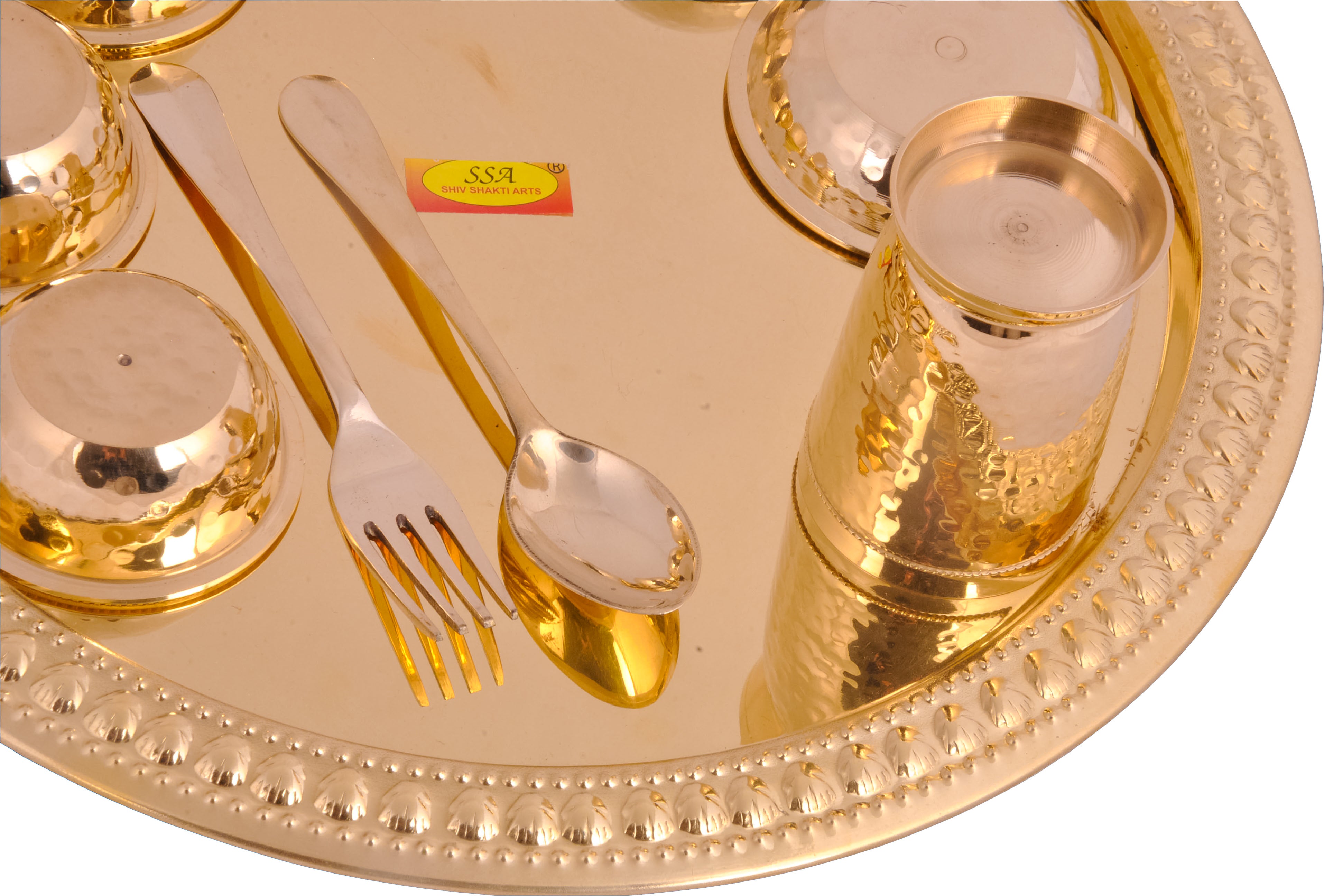Shiv Shakti Arts® Pure Brass ThalI Set 10 Piece |Maharaja Dinner Set |  Premium Design l | Brass Dinnerware Set, for Gifting Diwali Special