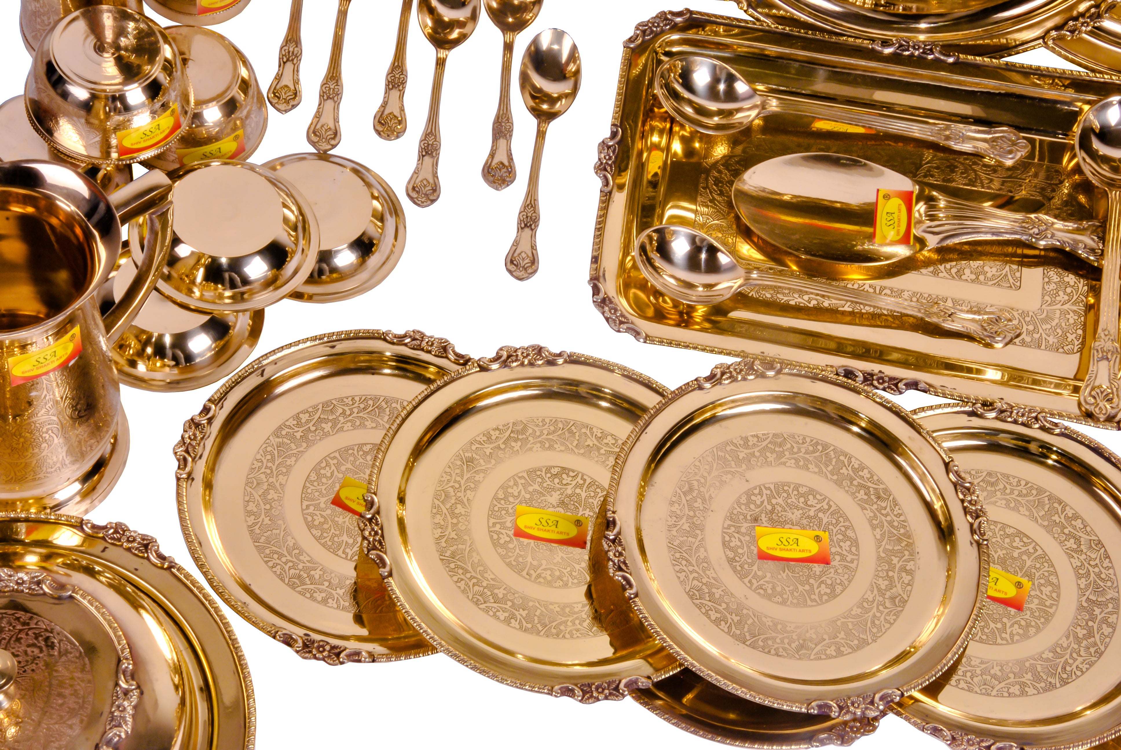 Brass 51 Pieces - Full Family Complete Dinner Set - (Engraved